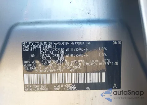 2017 Toyota Rav4 Le z USA, uszkodzony, nr VIN 2T3BFREV8HW549792